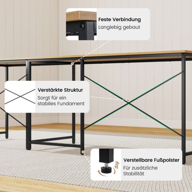 Bureau d'angle en L Coast – Extensible jusqu'à 240 cm – Support d'écran – Naturel