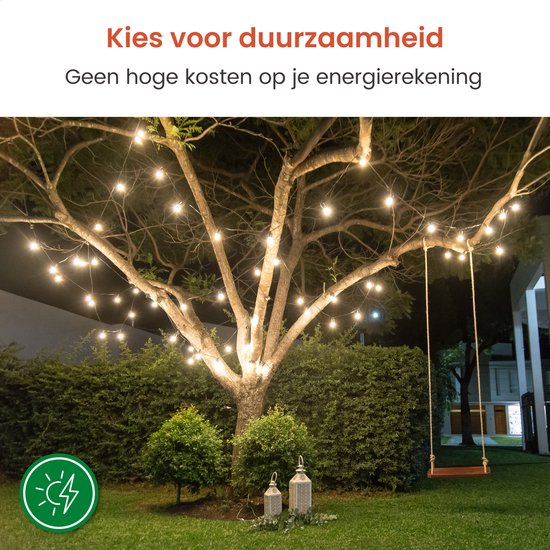 Partizzle 15m de guirlande lumineuse solaire imperméable - Dimmable - LED Lumière solaire de jardin - Guirlande lumineuse de camping - Guirlande lumineuse solaire pour l'extérieur - 2700K / Blanc chaud
