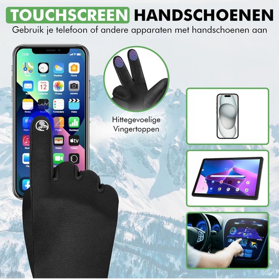 Travelhawk Touchscreen Gloves - Extra Warm - Splashproof Gloves Men - Gloves Ladies - Gloves Winter - Scooter/Bike - Black - L/XL