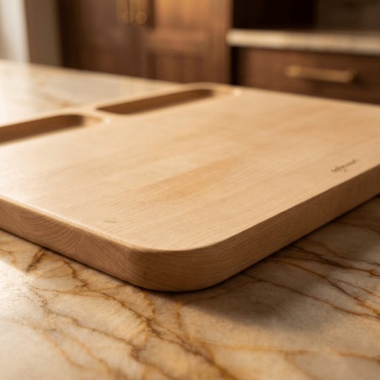 Safecourt Kitchen 3 piece wooden cutting board set [100% free of microplastics] - including storage stand - FSC certified birch wood
