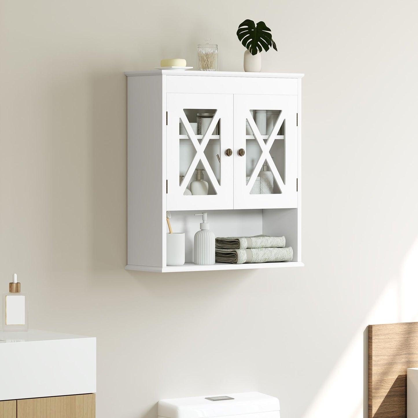 coast Bathroom Hanging Cabinet - White - 54 x 20 x 60 cm - Wall-mounted with Adjustable Rack