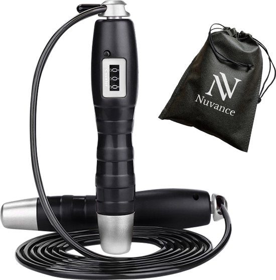 Nuvance - Corde à sauter avec compteur - 15W - Câble inclus - Noir - Aluminium - 200 cm
