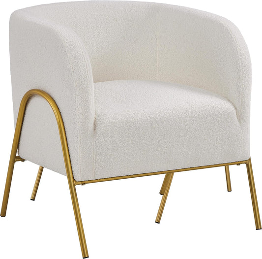 Yaheetech : fauteuil d'appoint de luxe de style « barrel », en bouclé - pieds en V dorés - ivoire - 69 x 69 x 72 cm