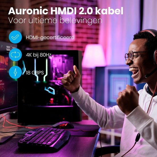 Auronic Câble HDMI 2.0 - 1.5M - 18Gbps - Haute vitesse et résolution - 4K (60 Hz) - Noir