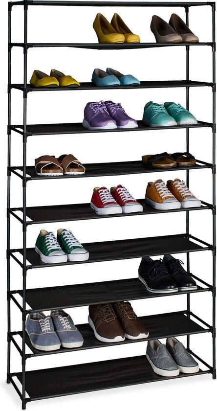 étagère à chaussures haute - 10 étages - métal - tissu - 83 cm de large - noir