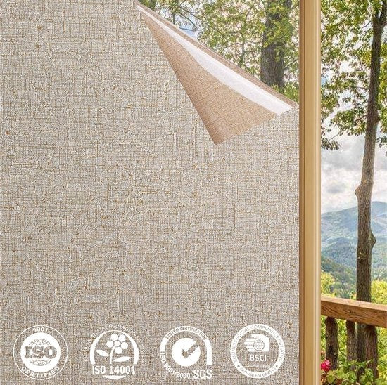 Homewell Film pour fenêtre HR++ 45x300 - Isolation et protection solaire - Anti-glace - Statique - Aspect lin Café