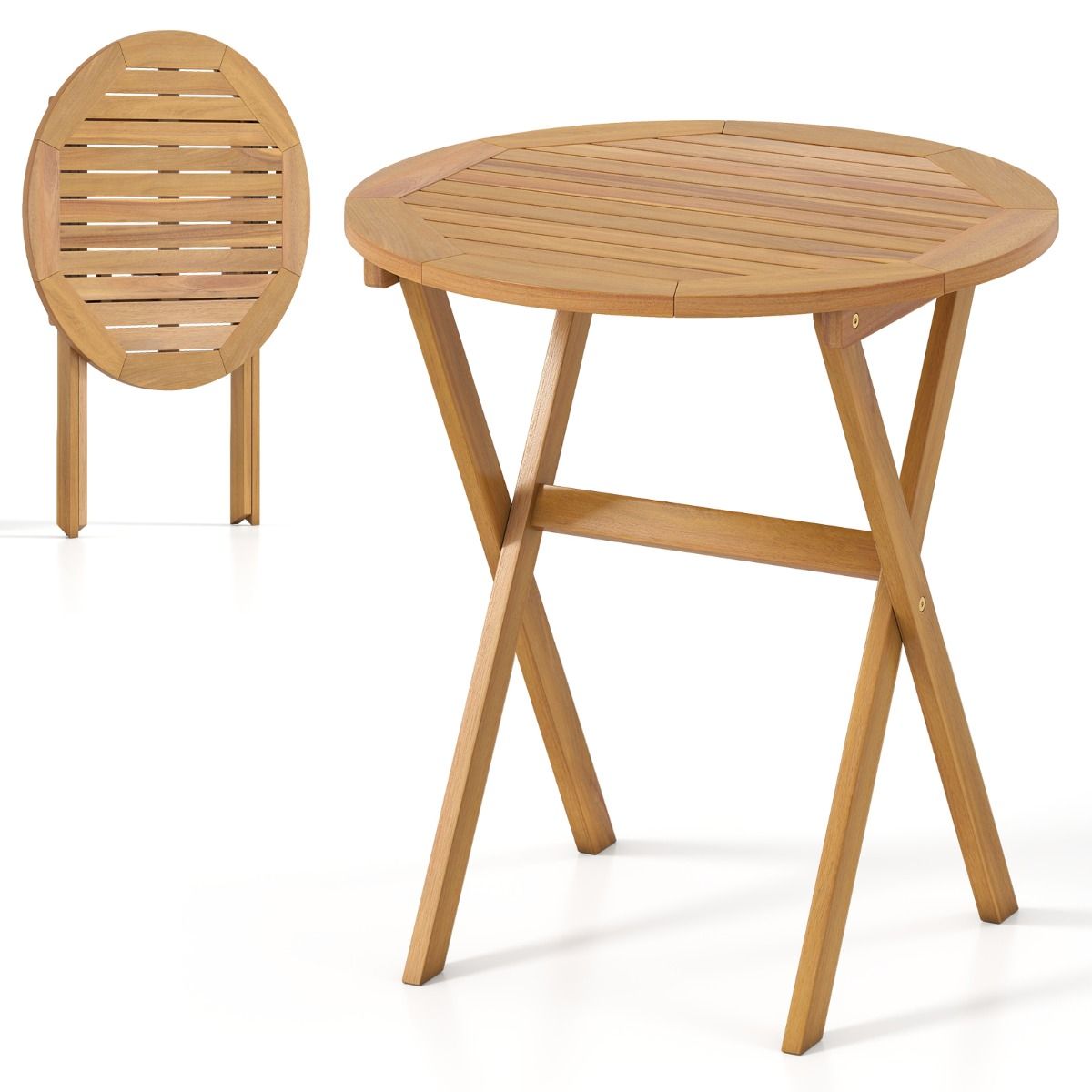 Table de jardin ronde Coast - pliable - bois d'acacia - 67 cm - naturel