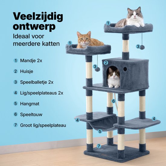 Jake et Jacky : Arbre à chat - Arbre à chat - Meuble à griffer - Arbre à chat - Arbres à chat - Maison pour chat - Gris foncé - 147 cm de haut