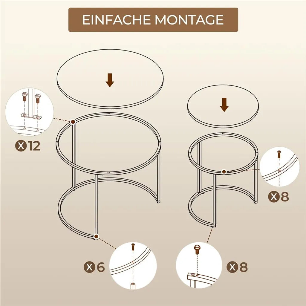 Yaheetech Lot de 2 tables basses – Blanc – Rondes – Ø 60 x 50,5 cm et Ø 40 x 41,5 cm