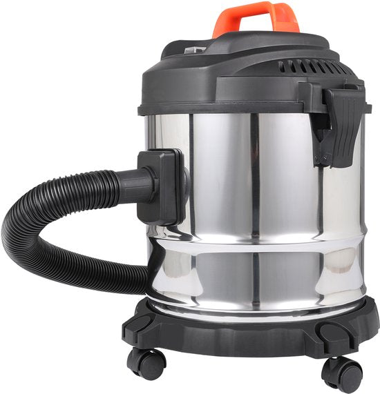 Fuegobird - Aspirateur électrique eau et poussière - Puissance de 2 000 W - Grande capacité de 18 L - Cordon de 4 m - Raccord pour soufflerie - 7 accessoires - Tuyau en plastique de 1,6 m - Filtre HEPA - Aspirateur de chantier - Aspirateur en acier inoxyd