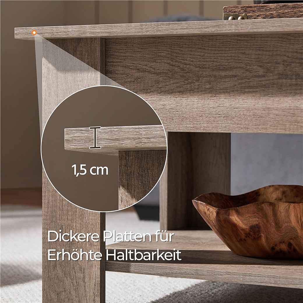 Table basse Yaheetech avec plateau relevable – Gris – 98 x 50 x 41,8/56 cm – Réglable en hauteur avec espace de rangement
