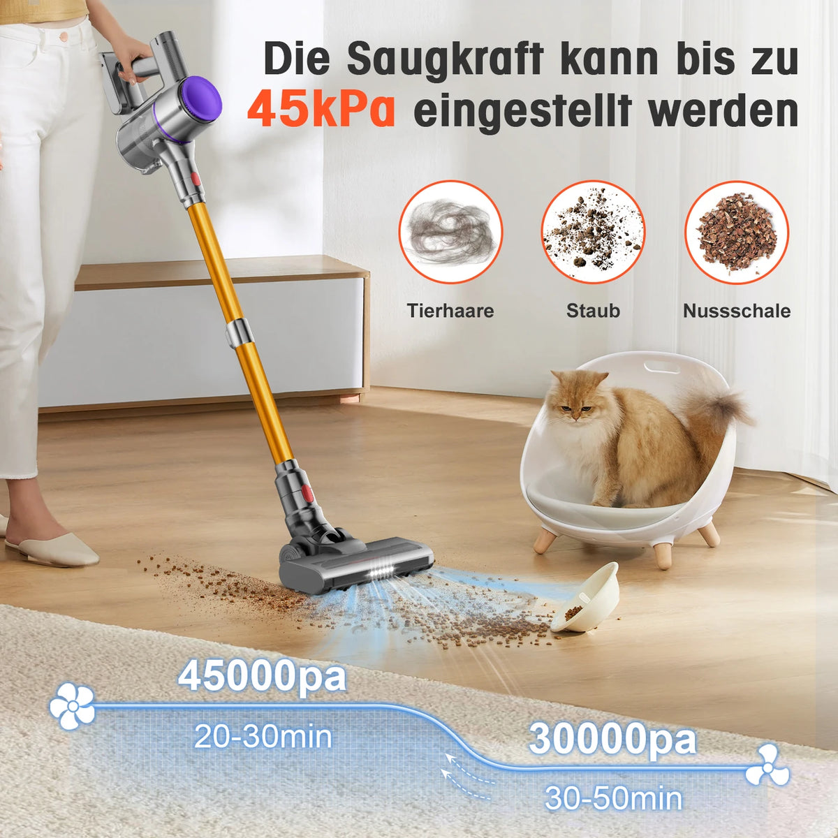 Aspirateur balai sans fil Daynee N850 – 45 000 Pa – Autonomie de 50 min – Noir et violet – Plastique