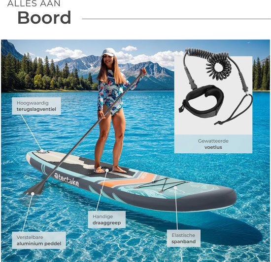 tectake® Stand-Up Paddle Board - SUP Board - Gonflable - Stable - 288 x 77 x 22.5 cm - Max 200kg - Orange Turquoise