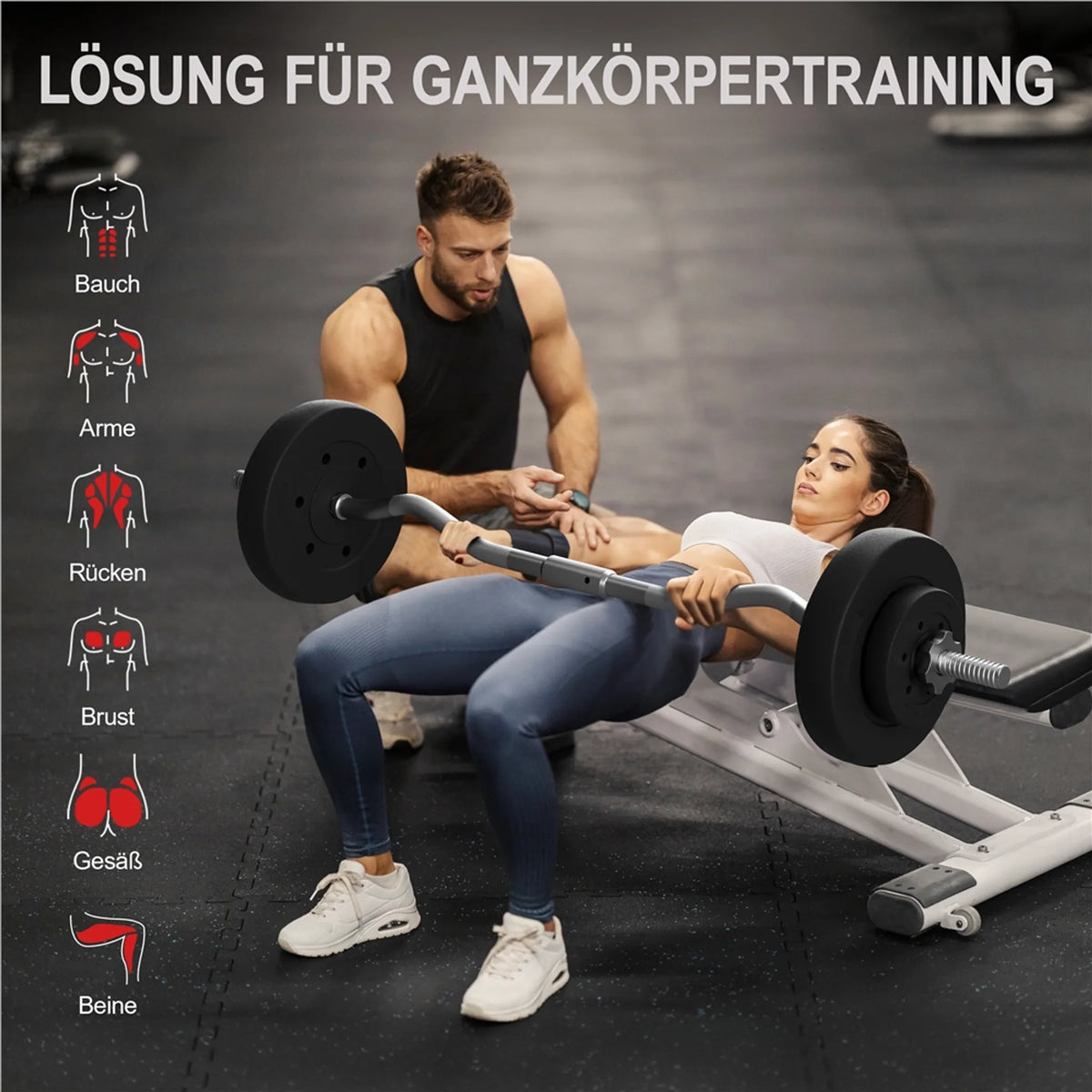 Yaheetech EZ-curl Dumbbell Set 20 kg - équipé d'une barre de curl chromée et de 6 disques de poids en béton et manilles - pour la musculation et l'entraînement - métal noir, plastique et béton - 120 x 26 x 26 cm