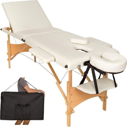 Table de massage mobile tectake® - 3 zones - 5 cm d'épaisseur - sac de transport noir inclus - beige