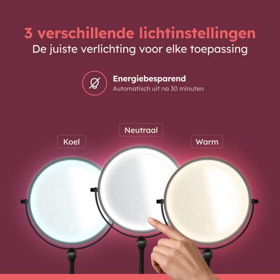 Miroir de maquillage Fraay® avec éclairage LED - Grossissement 10x - Miroir grossissant avec éclairage - Rechargeable - Miroir de rasage - Miroir de salle de bains - Noir