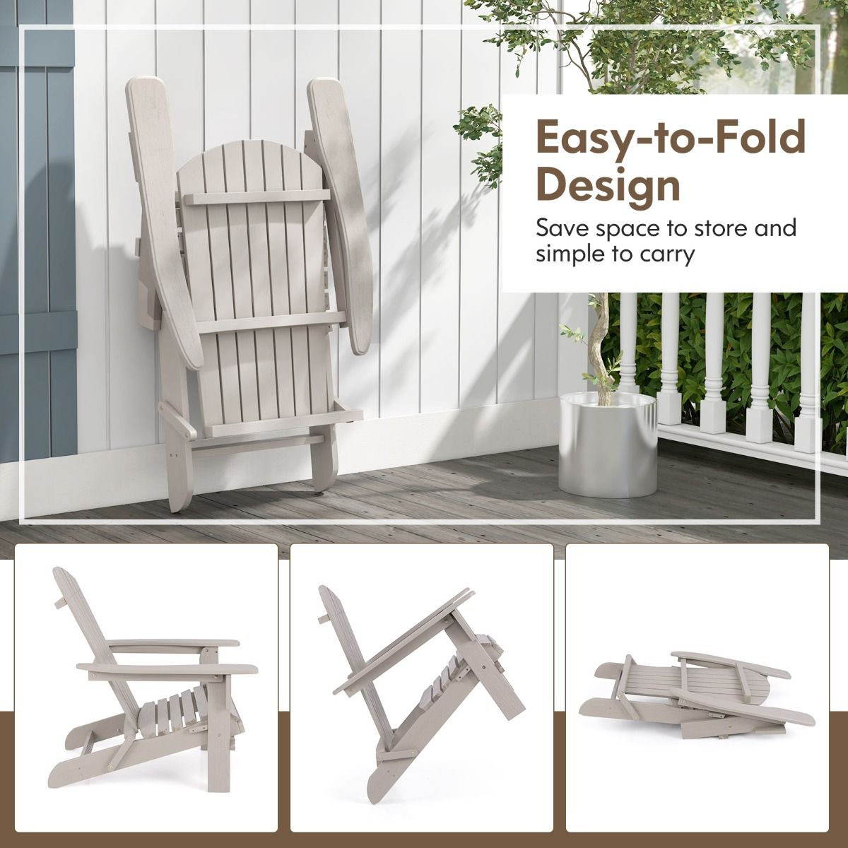Chaises Adirondack pliantes Coast - lot de 2 - ergonomiques et robustes - grises