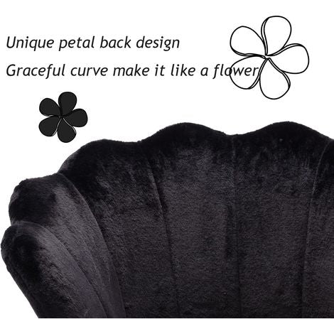 Fauteuil d'appoint Wahson en velours - Fauteuil moderne de coiffure avec dossier en forme de pétales de fleur - Noir