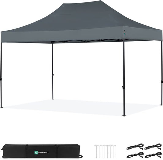 Tente de réception VONROC - 3 x 4,5 m – Tente de réception Premium à montage facile – Conception modulaire – Pliable – Imperméable – Armature en acier – Protection UV 50+ – Sac de rangement inclus – Gris
