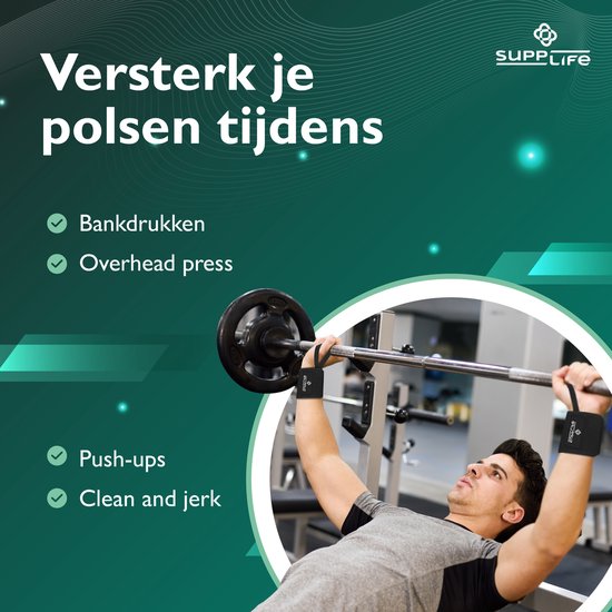 Supplife : bandes de poignet pour le fitness et le CrossFit - Lot de 2 - Bandes de poignet – Musculation – Attelle de poignet – Noir
