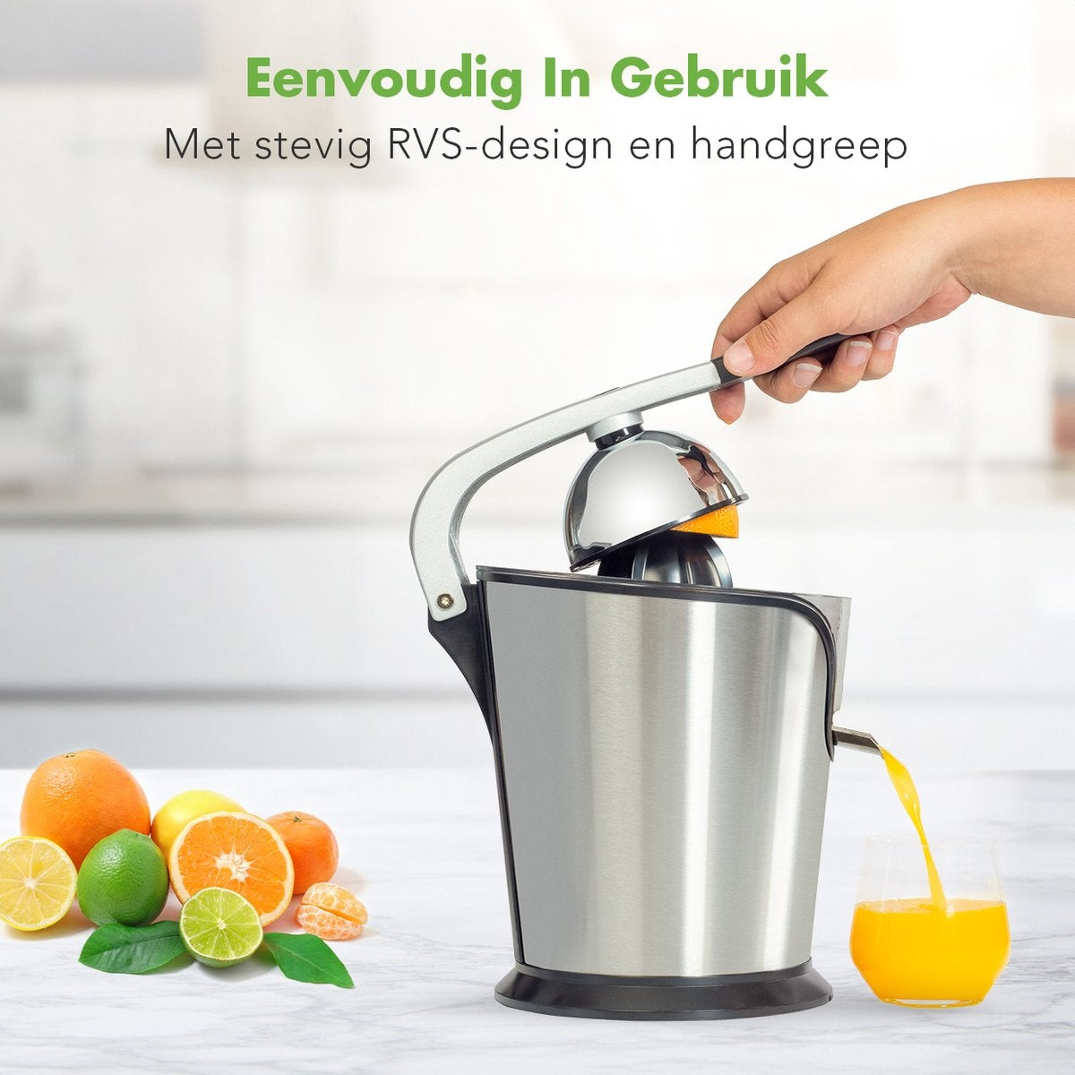 Presse-agrumes électrique - KitchenBrothers - Presse-orange et citron - 160W - acier inoxydable - Noir