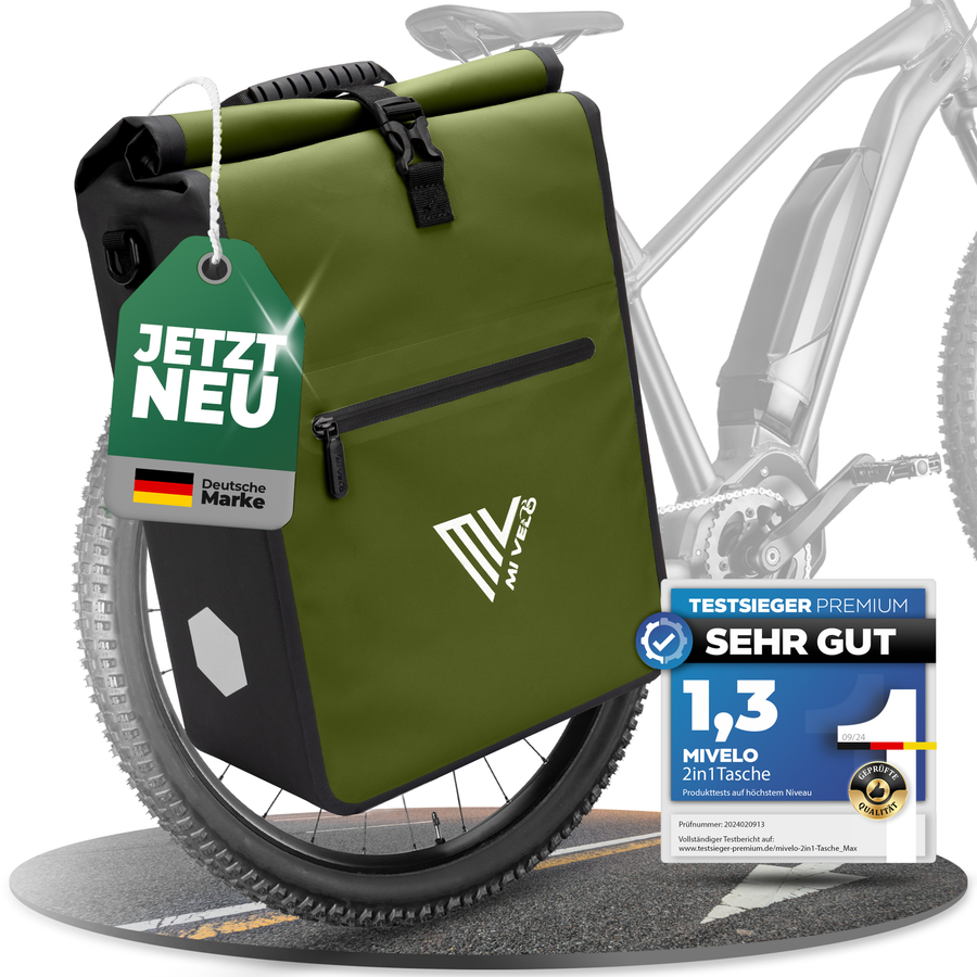 MiVelo Max - Sacoche étanche 2-en-1 pour porte-bagages - Vert olive - 25 L