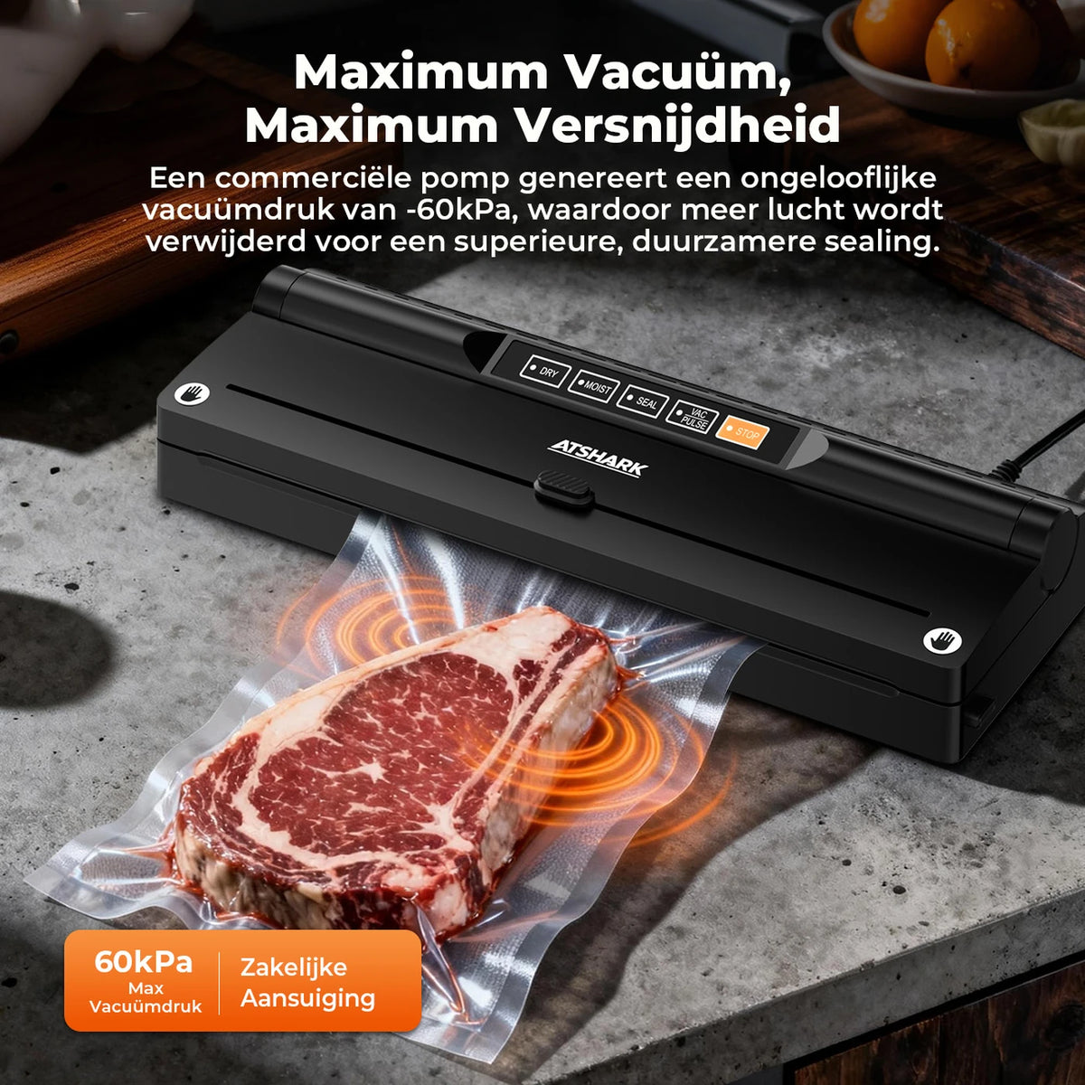 Machine à emballer sous vide Atshark VS6615H - 5-en-1 - 40 sachets sous vide - Compacte