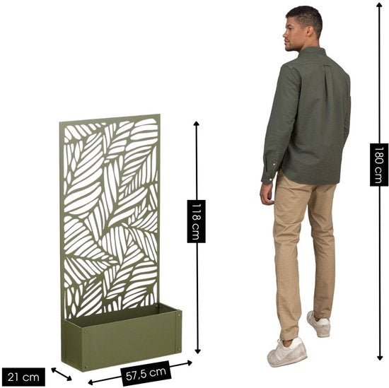 Mica Decorations Sapri Support pour plantes - Jardinière avec treillis pour plantes grimpantes - Support pour plantes autonome ou à fixer au mur - 57,5 x 21 x 118 cm - Vert