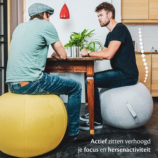 Backerz® Zitbal Linnen 65 CM - Zitballen met Hoes - Balanskruk – Luxe Yoga Bal - Ergonomische Bureaustoel Bal - Geel
