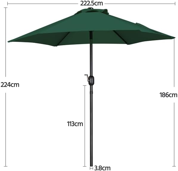 Parasol de jardin Yaheetech 222,5 cm - Inclinable - Avec manivelle - Polyester - Imperméable