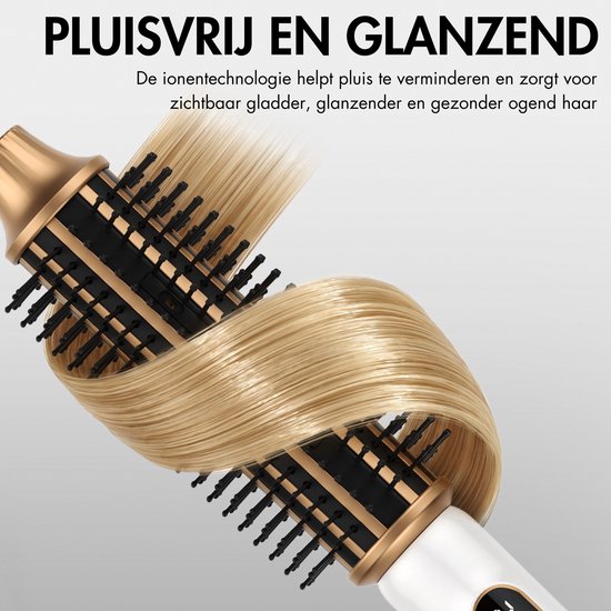 Sansbeauté® Blowout Brosse thermique 3-en-1 38 mm - Brosse chauffante en céramique - Appareil multifonction - Sèche-cheveux - Brosse à boucler - Brosse à cheveux - Brosse lissante - Brosse chauffante - Volume et boucles - Cordon rotatif