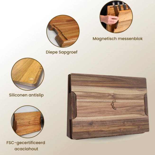 CookingTotem DuoBlock : bloc à couteaux et planche à découper 2-en-1 - Design compact - Couteaux exclusifs