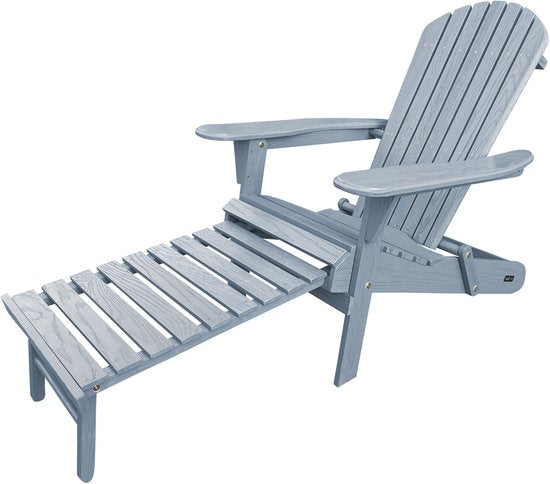 Chaise AXI Alexa Adirondack Grise – Avec repose-pieds - Chaise de détente en bois avec accoudoirs – Pliable - Dossier haut - Chaise de jardin – 147 x 78,5 x 89 cm – 100 % bois d'hémlock certifié FSC