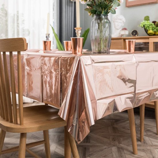 Partizzle 2 sets de nappes en plastique jetables or rose - Décorations pour anniversaires, mariages et fêtes de fin d'année - Décorations de fête - 274 x 137 cm