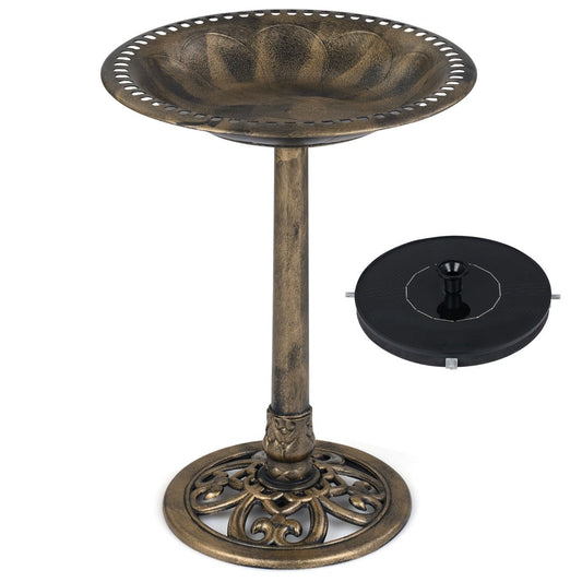 Bain d'oiseaux Coast avec fontaine à énergie solaire - Mangeoire d'extérieur rétro 2-en-1 - 50 x 50 x 72 cm - Bronze