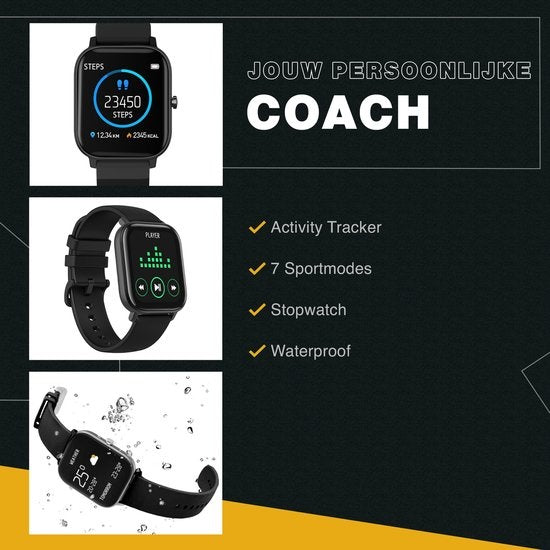 Zoluko Smartwatch pour hommes et femmes - Montre de sport avec tracker de fitness - Montre podomètre - Montre fitness - Smartwatch Android - Smartwatch iOS - Noir