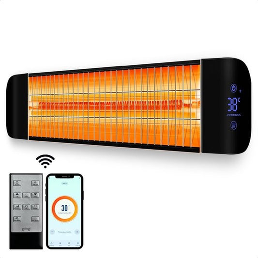 Gologi Smart Terrace Heater - Chauffage électrique - 2000W - Chauffage - Contrôlé par App ou télécommande - Fixation murale - Intérieur et extérieur - Noir