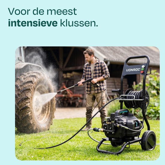 VONROC PRO Nettoyeur haute pression V25-3 - 2500W - 180 bar - 468 l/h - moteur à induction - 15m premium hose - Incl. nettoyeur de terrasse, buse à mousse et 5 buses