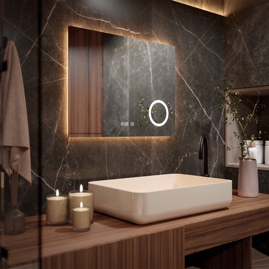 Miroir de salle de bain - Mirlux  - avec éclairage LED et chauffage - rectangulaire - anti-condensation - 80x60CM