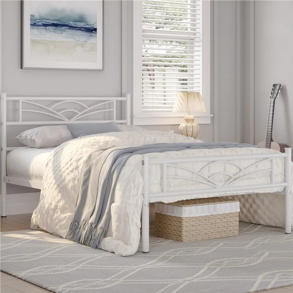 Yaheetech Cadre de lit en métal blanc - 90 x 200 cm - Tête de lit motif nuage - 207.5 x 96.5 x 88.5 cm