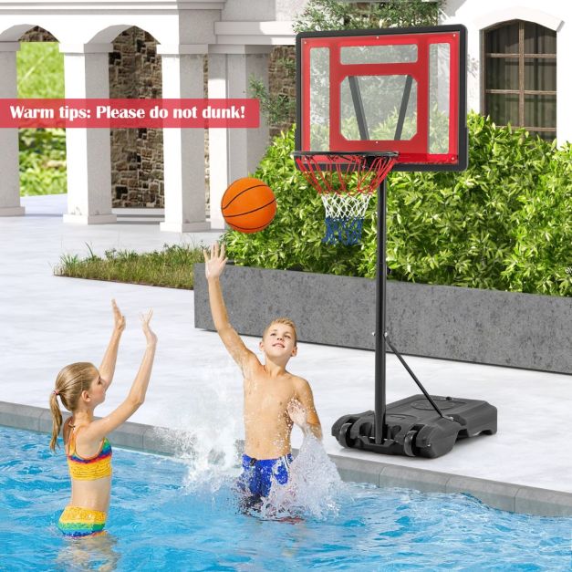 Anneau de basket réglable Coast pour piscine - 165-185 cm de haut - rouge - Support de basket portable pour enfants, adolescents et adultes