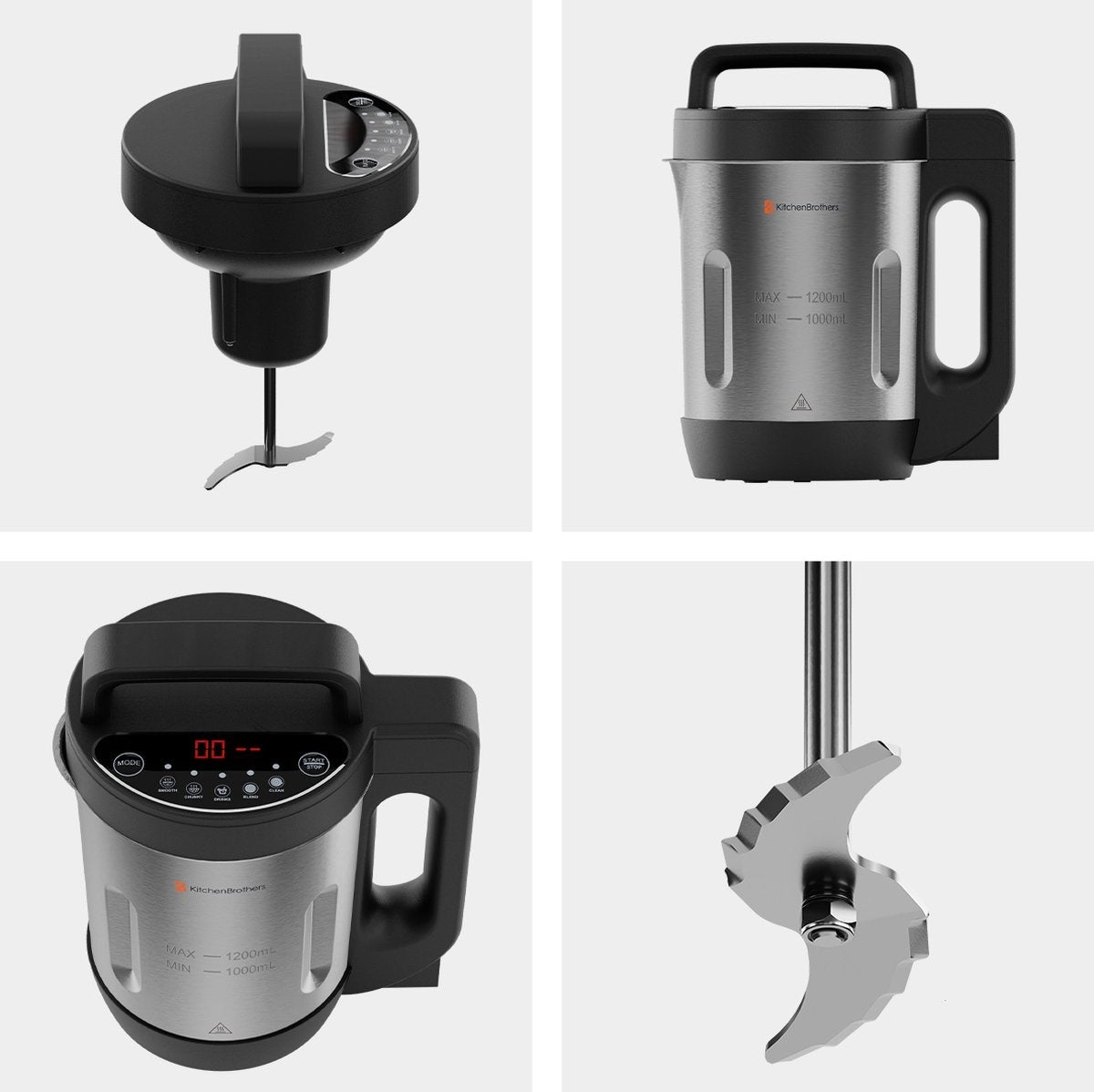 Machine à soupe KitchenBrothers  - Blender - jusqu'à 800W - 1.2L - inox/noir