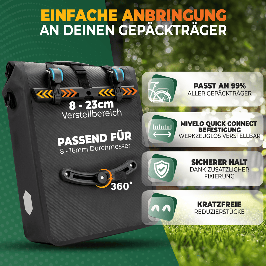 MIVELO Max - Sacoche étanche 2-en-1 pour porte-bagages - Carbon - 25L