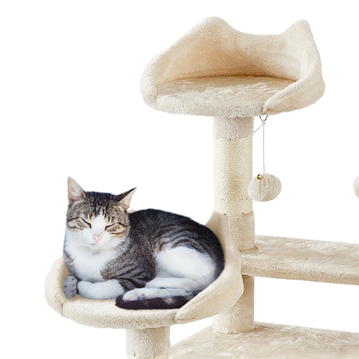 Arbre à chat Yaheetech 170 cm - Beige - XL - 5 niveaux - 2 niches pour chats - Hamac - 7 poteaux à grimper