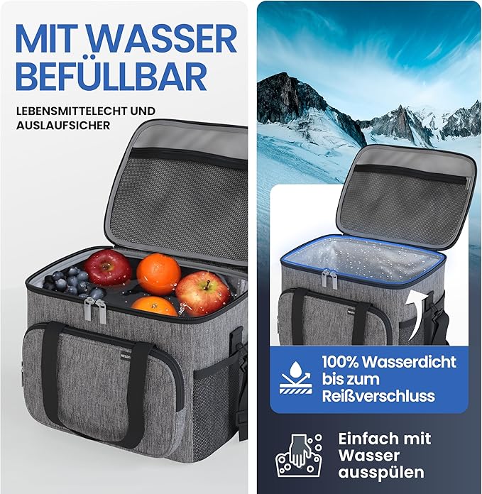 HELDENWERK Grand sac isotherme, pliable, glacière isolée, sac thermo, étanche et imperméable, sac à pique-nique, sac à déjeuner, sac thermo, sac isotherme