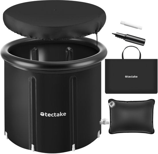 tectake® Bain de glace Helsinki - Ice Bath - Bain assis - Ø 75 x 75 cm - 320 litres - Cuve de glace pliable avec armature en aluminium et housse - Triple isolation - Bain de trempage avec sac de transport, coussin d'eau et pompe inclus