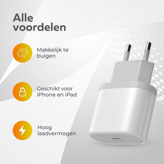 Chargeur - Wurk - Convient à l'iPhone et à l'iPad - Chargeur rapide 20W - Câble de charge 1M - Convient également aux iPhones plus anciens