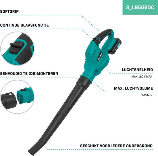 VONROC Accu Leaf Blower 20V - Vitesse d'air 180 km/h - Volume d'air 5m3/min - Batterie 2.0Ah et chargeur rapide inclus