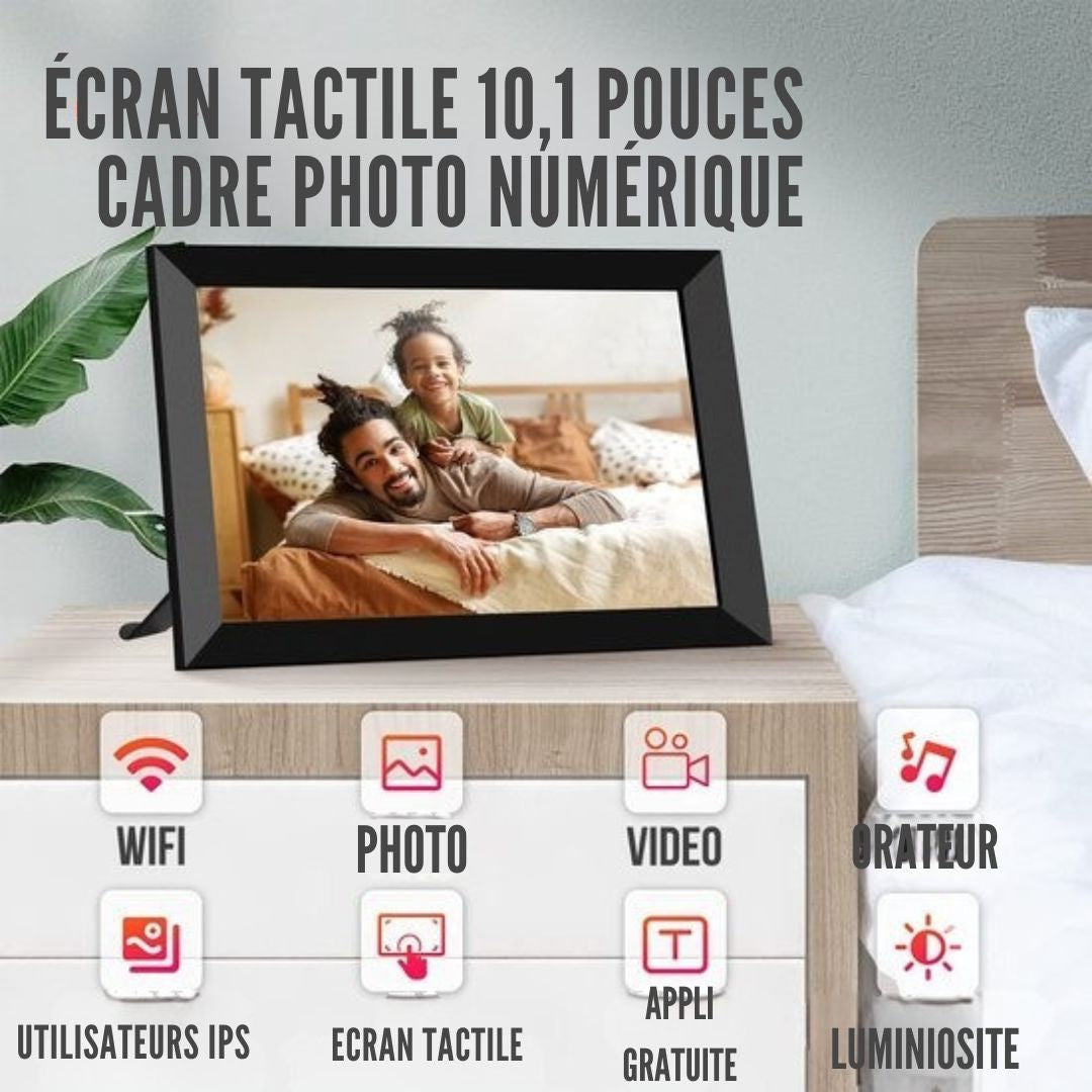 Cadre photo numérique - Strex - WiFi - Écran tactile de 10,1 pouces - Logiciel Frameo - noir