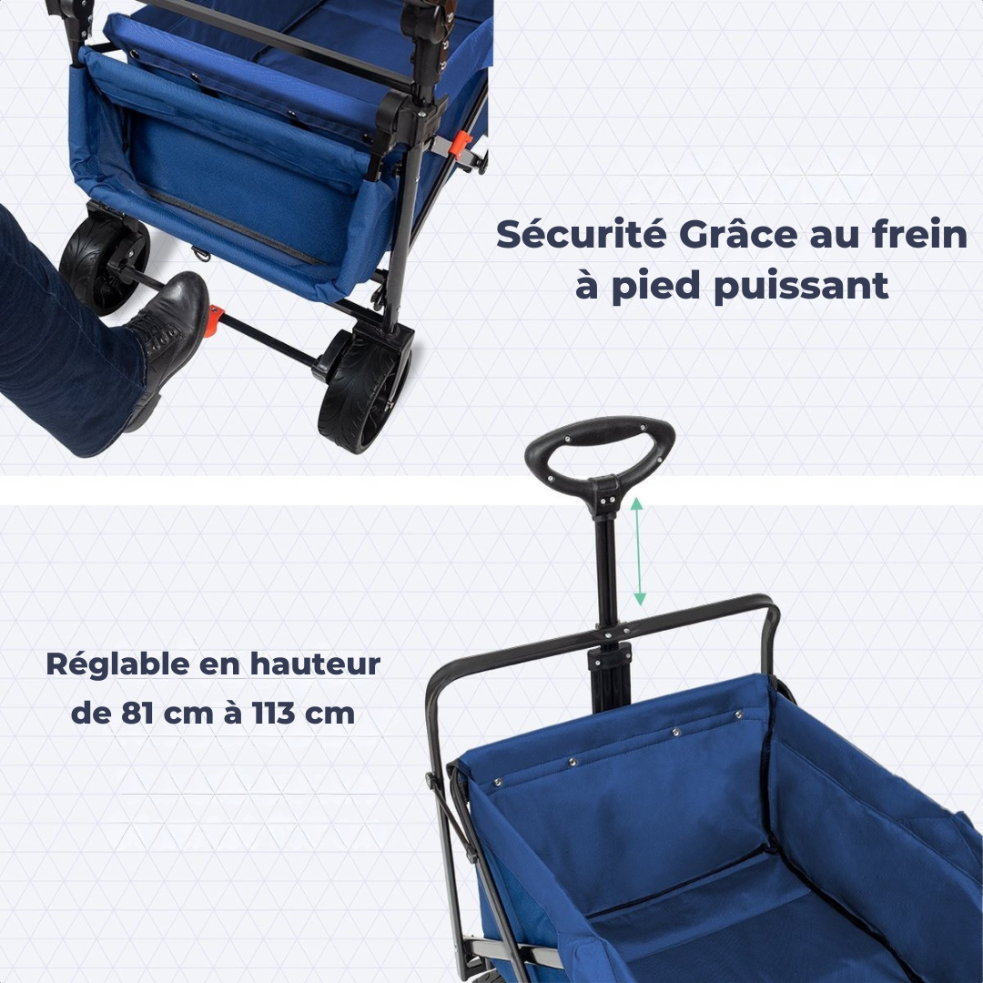 Chariot LifeGoods - Pliable - Jusqu'à 120KG - 90L - Polyester lavable - 120x80cm - Bleu